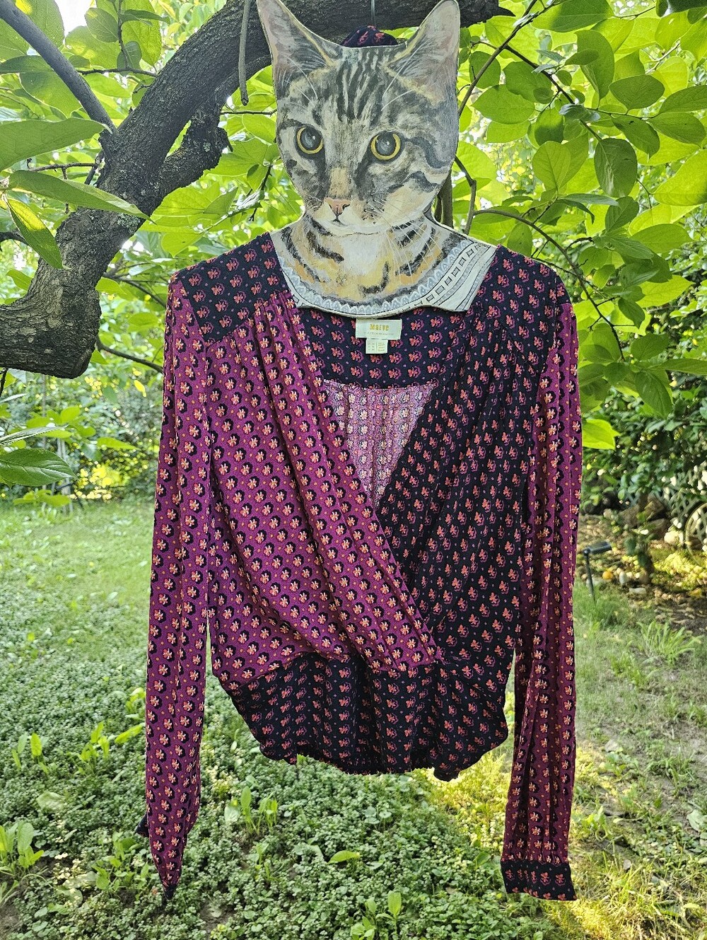Maeve Anthropologie Lisa Puff Sleeve Faux Wrap Floral Magenta Blouse